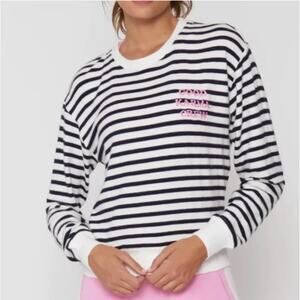 Spiritual Gangster Good Karma Crew Stripe Pullover Navy White Women’s Small